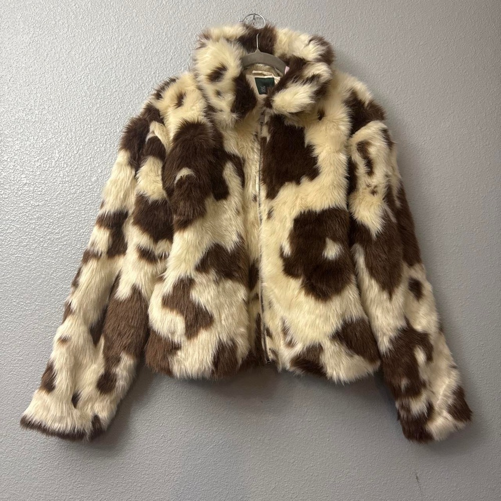 Wild Fable Women's Faux Fur Faux Cowhide Print Jacket - Picture 2 of 8